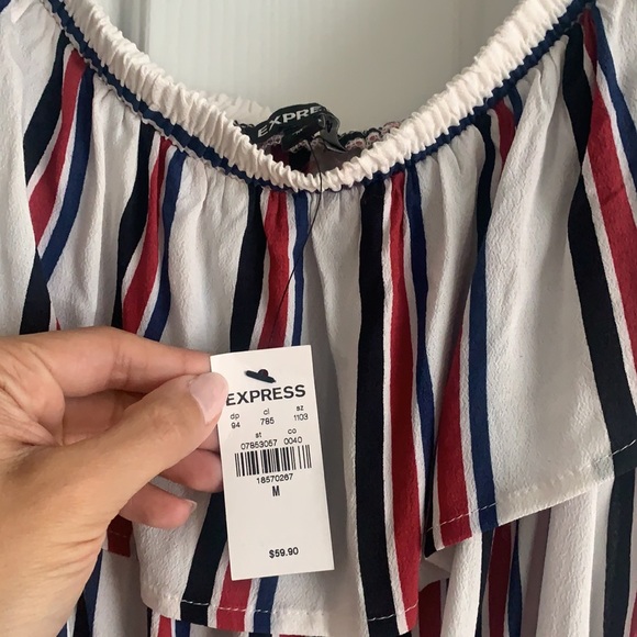 Express Off Shoulder Striped Romper - Picture 2 of 3